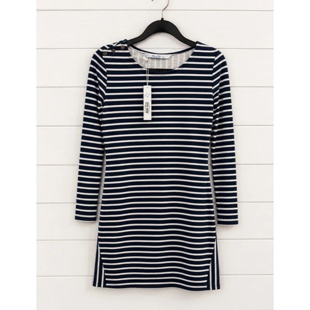 Elise & Zoey Women’s Black & White Striped Nautical Dress – Size S/M – NWT